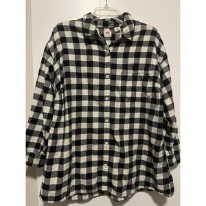 Levi's Buffalo Plaid Cozy Black White LS 100% Cotton Flannel Shirt Women's 1X